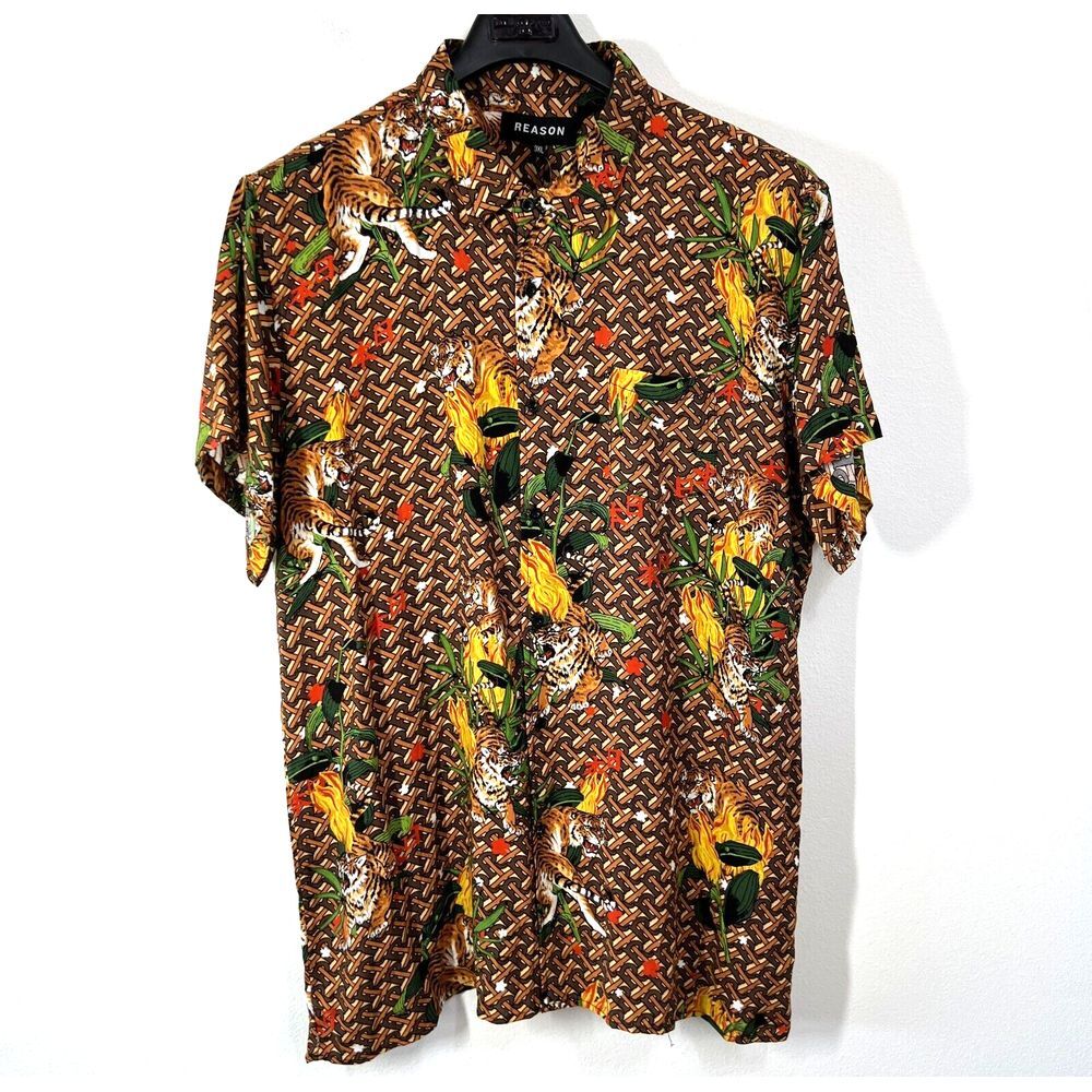 Reason Mens Shirt 3XL‎ All Over Print Multi Color Wearable Art Button Down Shirt